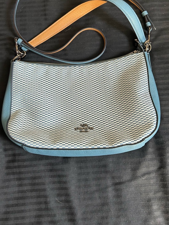 Coach Handbags - Coach Blue and Tan Woven Shoulder Bag